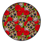 Rose Floral Sugar Skull Pattern Print Round Floor Mat