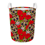 Rose Floral Sugar Skull Pattern Print Round Laundry Basket