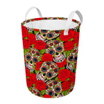 Rose Floral Sugar Skull Pattern Print Round Laundry Basket