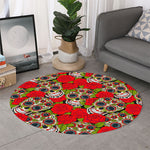 Rose Floral Sugar Skull Pattern Print Round Rug