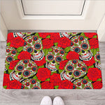 Rose Floral Sugar Skull Pattern Print Rubber Doormat