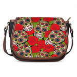 Rose Floral Sugar Skull Pattern Print Saddle Bag