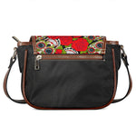 Rose Floral Sugar Skull Pattern Print Saddle Bag