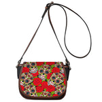 Rose Floral Sugar Skull Pattern Print Saddle Bag