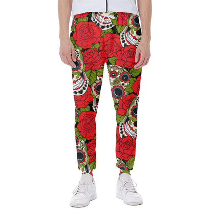 Rose Floral Sugar Skull Pattern Print Scuba Joggers