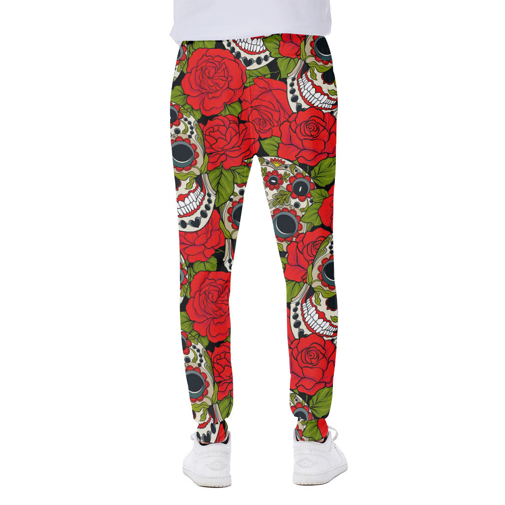 Rose Floral Sugar Skull Pattern Print Scuba Joggers