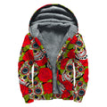 Rose Floral Sugar Skull Pattern Print Sherpa Lined Zip Up Hoodie