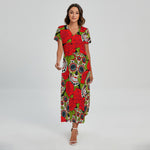 Rose Floral Sugar Skull Pattern Print Short Sleeve Maxi Dress