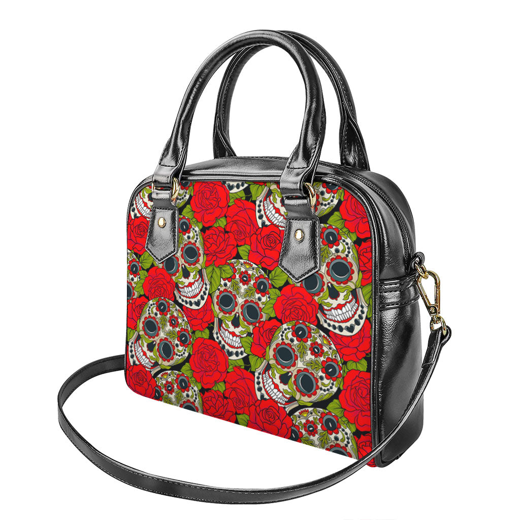 Rose Floral Sugar Skull Pattern Print Shoulder Handbag