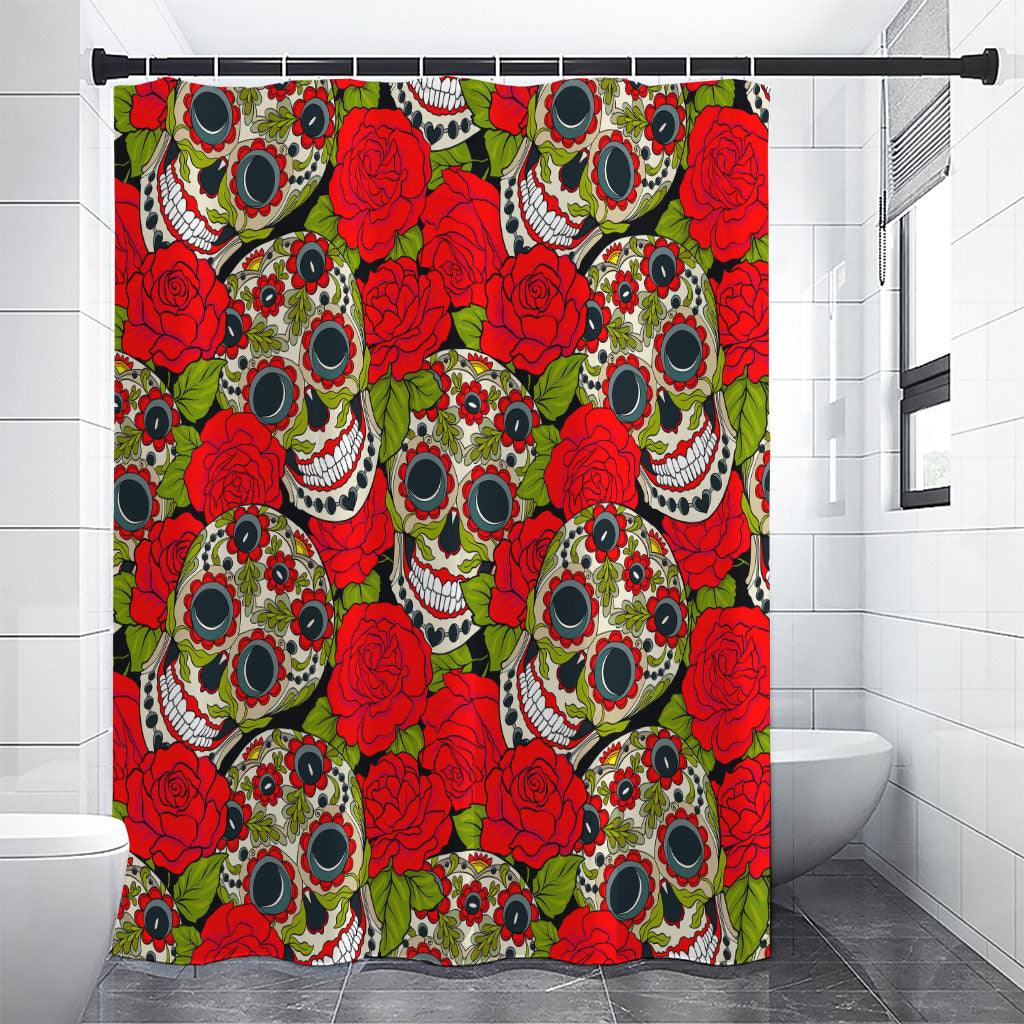 Rose Floral Sugar Skull Pattern Print Shower Curtain