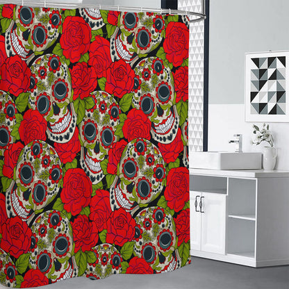 Rose Floral Sugar Skull Pattern Print Shower Curtain