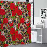 Rose Floral Sugar Skull Pattern Print Shower Curtain