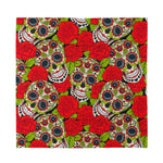 Rose Floral Sugar Skull Pattern Print Silk Bandana