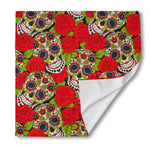 Rose Floral Sugar Skull Pattern Print Silk Bandana