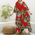Rose Floral Sugar Skull Pattern Print Silk V-Neck Kaftan Dress