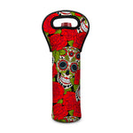 Rose Floral Sugar Skull Pattern Print Single Neoprene Wine Tote