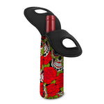 Rose Floral Sugar Skull Pattern Print Single Neoprene Wine Tote