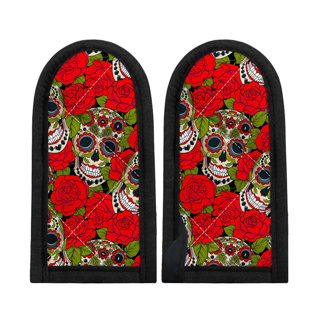 Rose Floral Sugar Skull Pattern Print Skillet Handle Cover