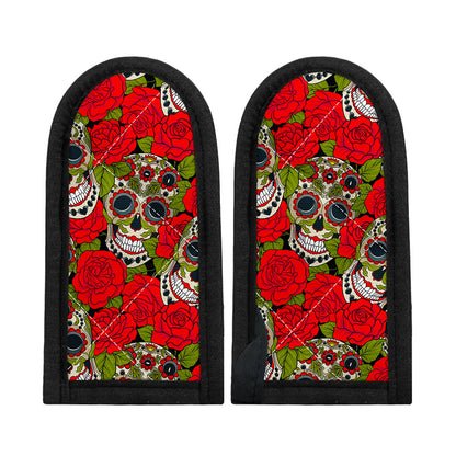Rose Floral Sugar Skull Pattern Print Skillet Handle Cover