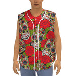 Rose Floral Sugar Skull Pattern Print Sleeveless Baseball Jersey