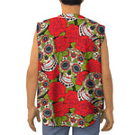 Rose Floral Sugar Skull Pattern Print Sleeveless Baseball Jersey
