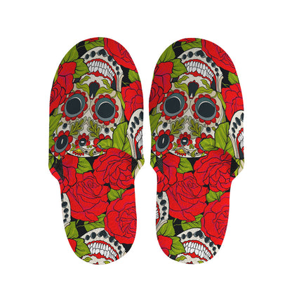Rose Floral Sugar Skull Pattern Print Slippers