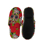 Rose Floral Sugar Skull Pattern Print Slippers