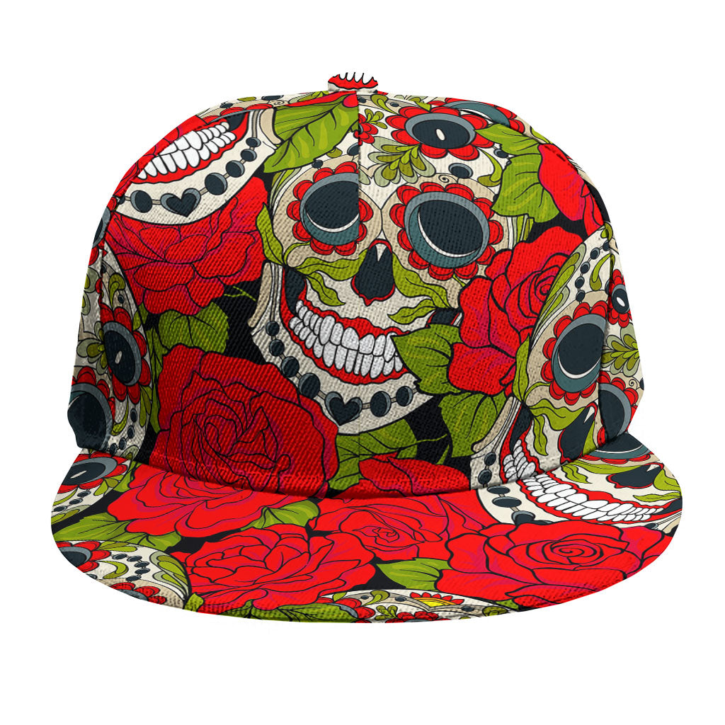 Rose Floral Sugar Skull Pattern Print Snapback Cap
