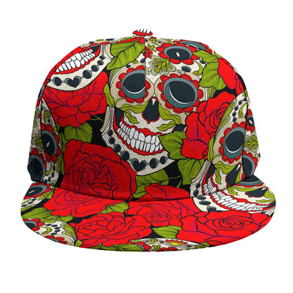 Rose Floral Sugar Skull Pattern Print Snapback Cap