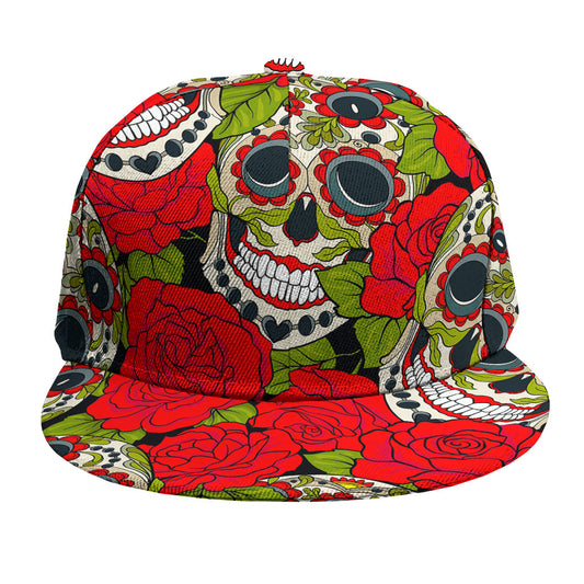 Rose Floral Sugar Skull Pattern Print Snapback Cap