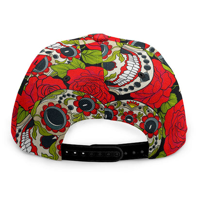 Rose Floral Sugar Skull Pattern Print Snapback Cap