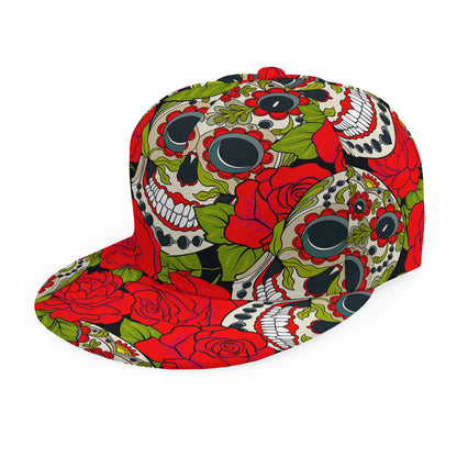 Rose Floral Sugar Skull Pattern Print Snapback Cap