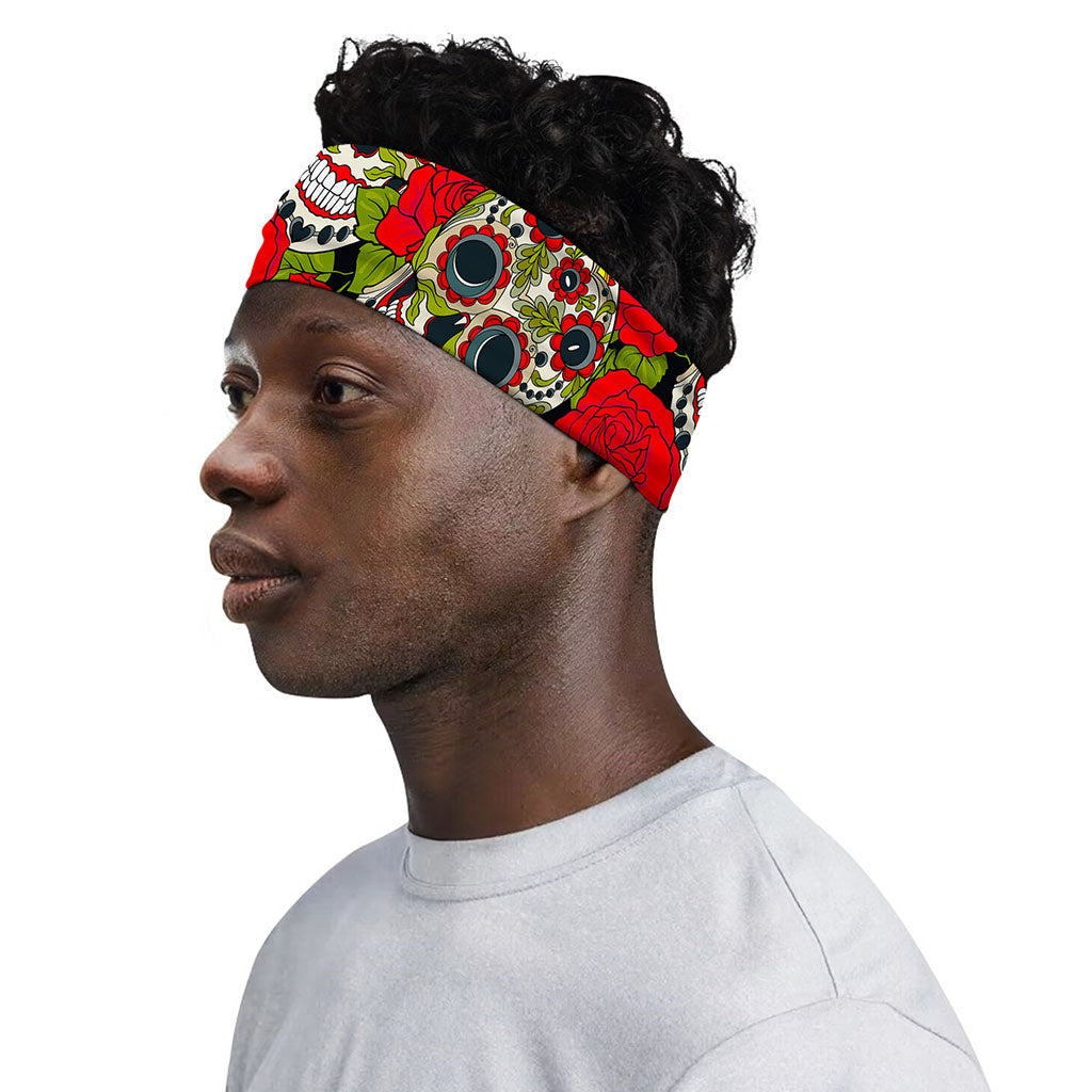 Rose Floral Sugar Skull Pattern Print Sports Headband