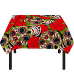 Rose Floral Sugar Skull Pattern Print Tablecloth