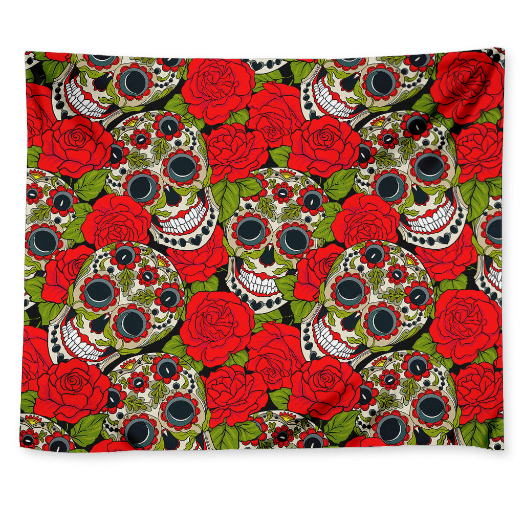 Rose Floral Sugar Skull Pattern Print Tapestry