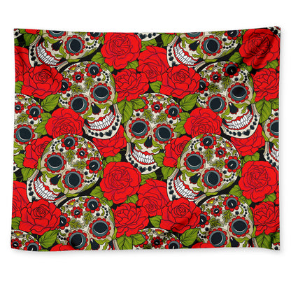 Rose Floral Sugar Skull Pattern Print Tapestry