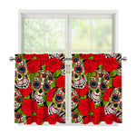 Rose Floral Sugar Skull Pattern Print Tier Curtains