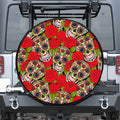 Rose Floral Sugar Skull Pattern Print Tire Cover