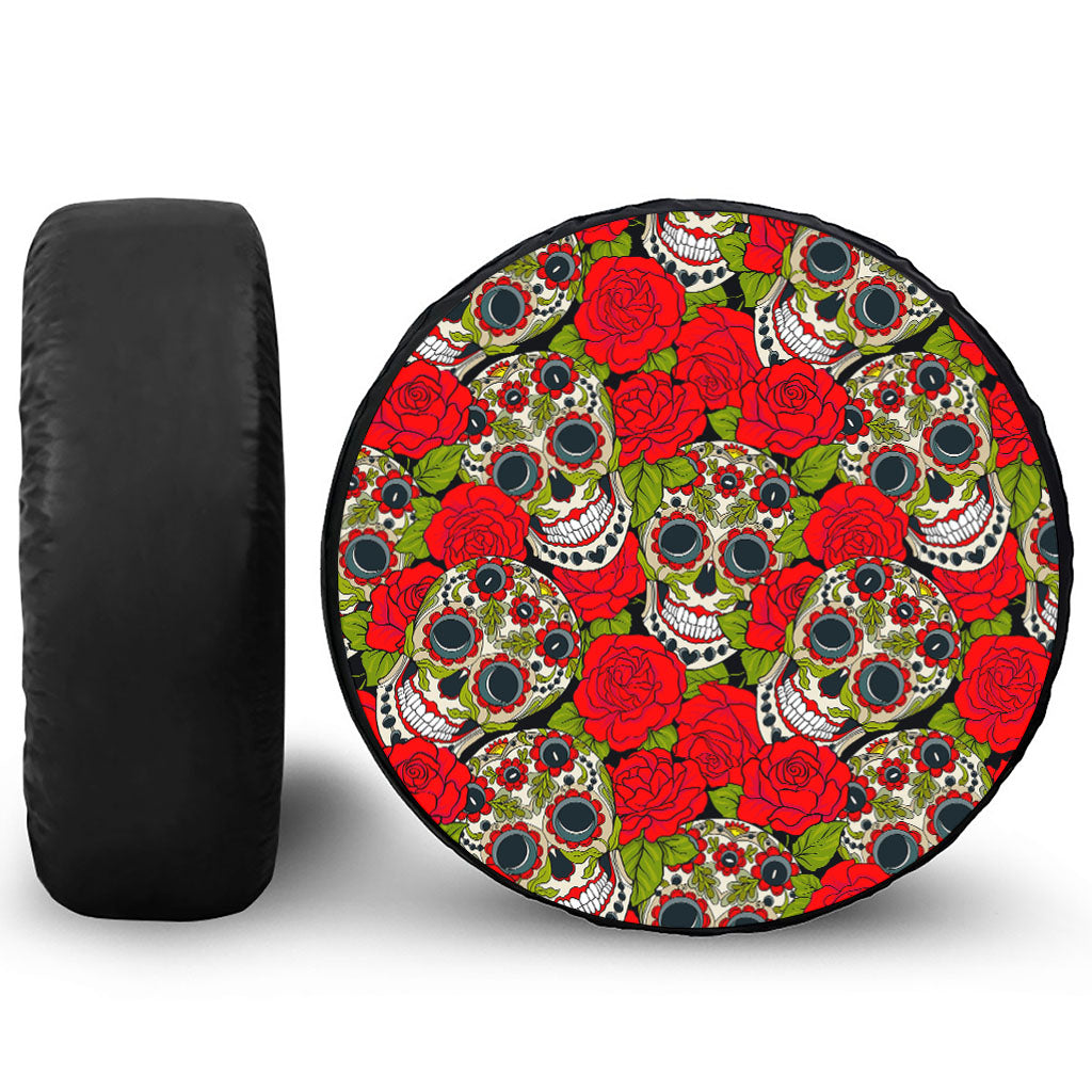 Rose Floral Sugar Skull Pattern Print Tire Cover