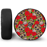 Rose Floral Sugar Skull Pattern Print Tire Cover With Camera Hole