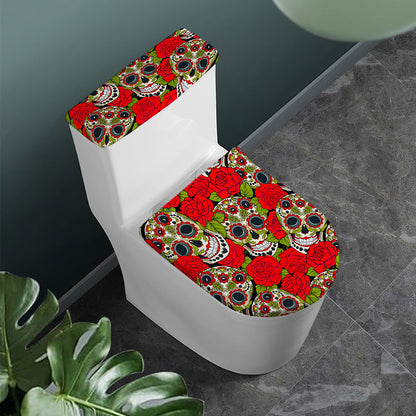 Rose Floral Sugar Skull Pattern Print Toilet Lid And Tank Cover Set
