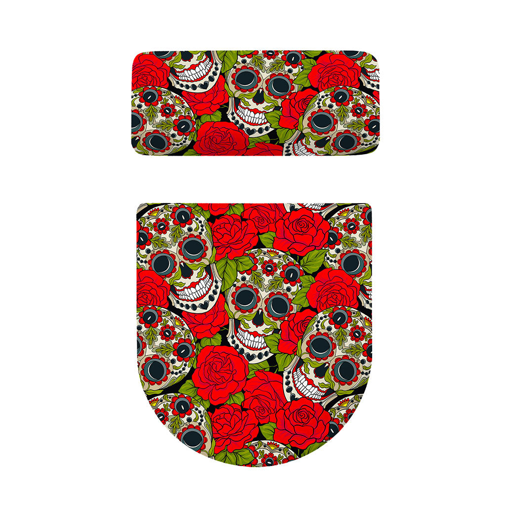 Rose Floral Sugar Skull Pattern Print Toilet Lid And Tank Cover Set