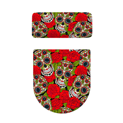 Rose Floral Sugar Skull Pattern Print Toilet Lid And Tank Cover Set