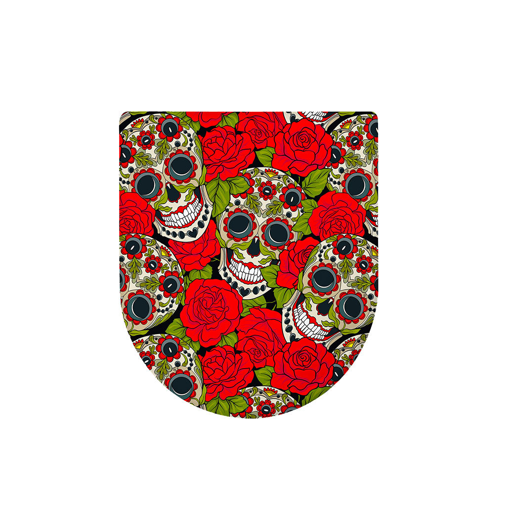 Rose Floral Sugar Skull Pattern Print Toilet Lid Cover