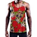 Rose Floral Sugar Skull Pattern Print Men's Workout Tank Top