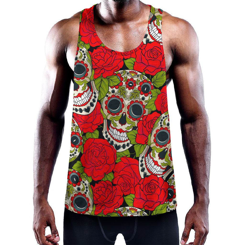 Rose Floral Sugar Skull Pattern Print Training Tank Top