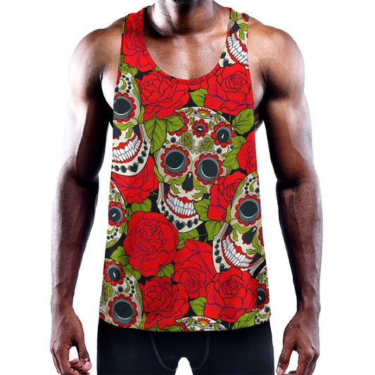 Rose Floral Sugar Skull Pattern Print Training Tank Top