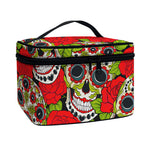 Rose Floral Sugar Skull Pattern Print Travel Makeup Bag