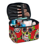 Rose Floral Sugar Skull Pattern Print Travel Makeup Bag