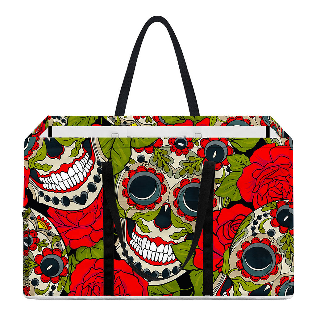 Rose Floral Sugar Skull Pattern Print Utility Tote Bag